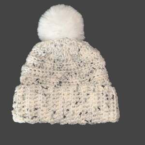 Baby Handmade Crochet Beanie with Pom Pom,  Off White Tweed